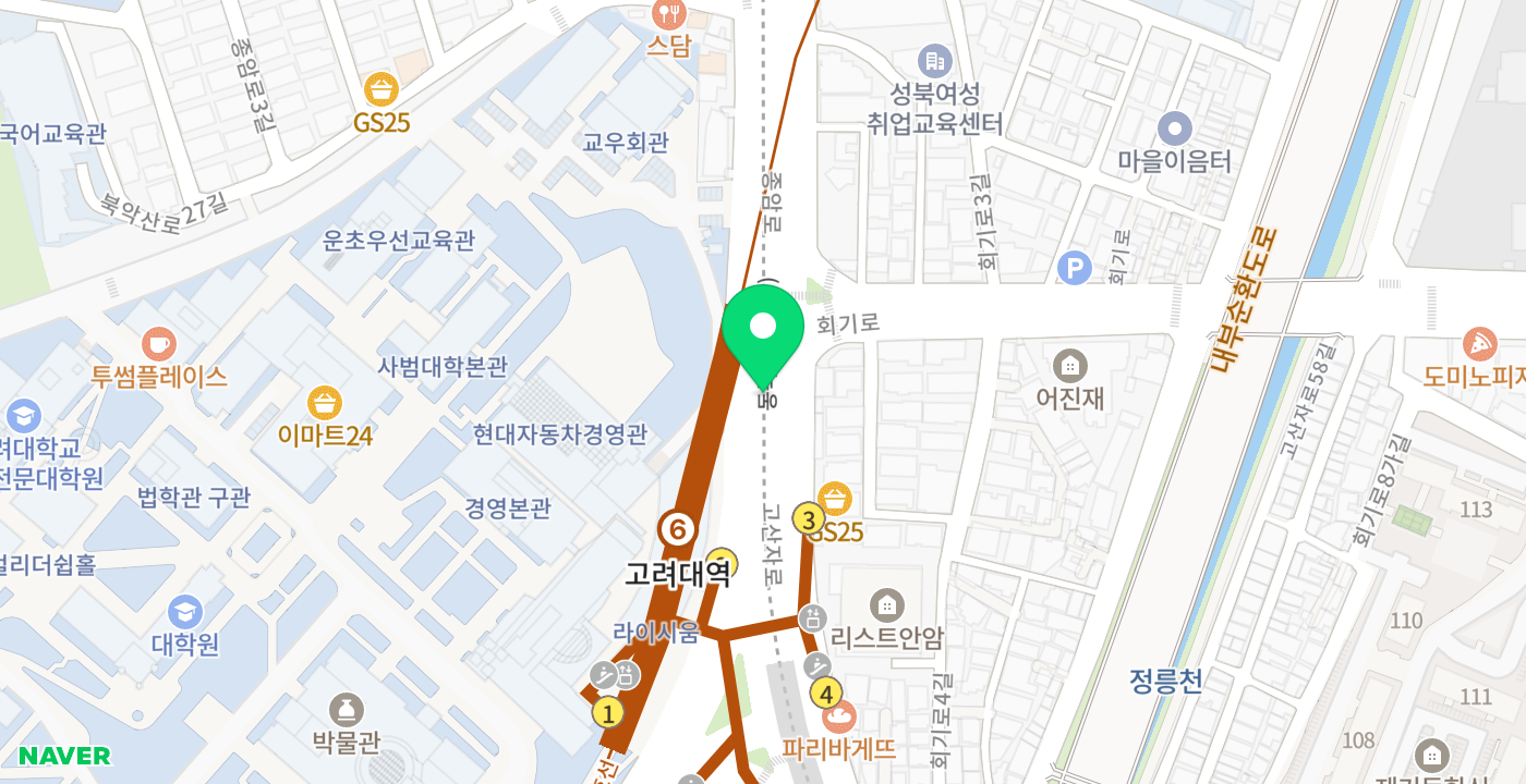 고려대역 위치 지도