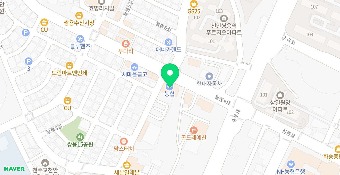 천안농협 쌍용2동지점 위치 지도