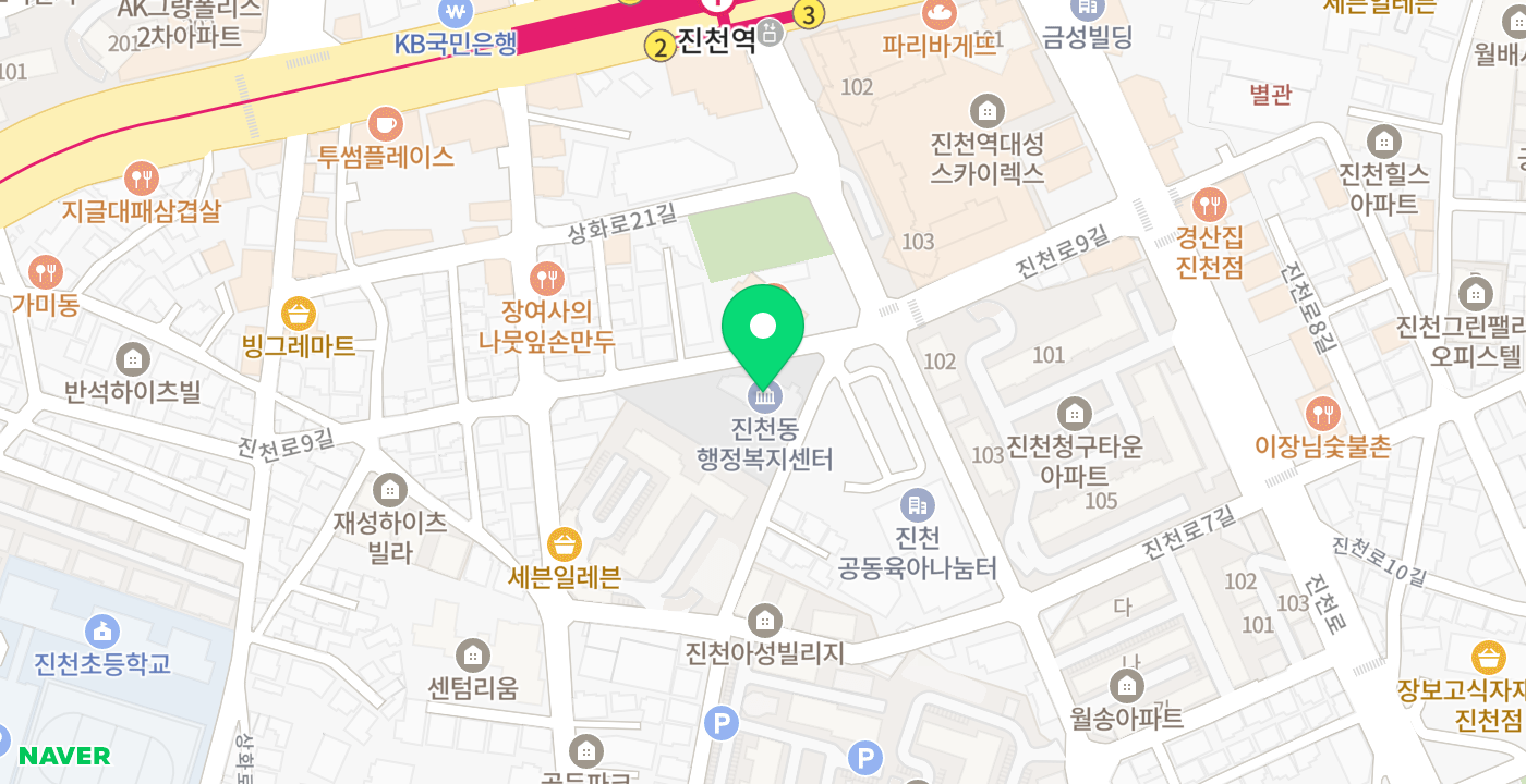 진천동행정복지센터(왼쪽) 위치 지도