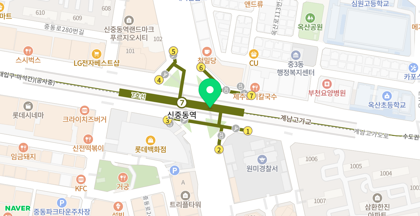신중동역 위치 지도